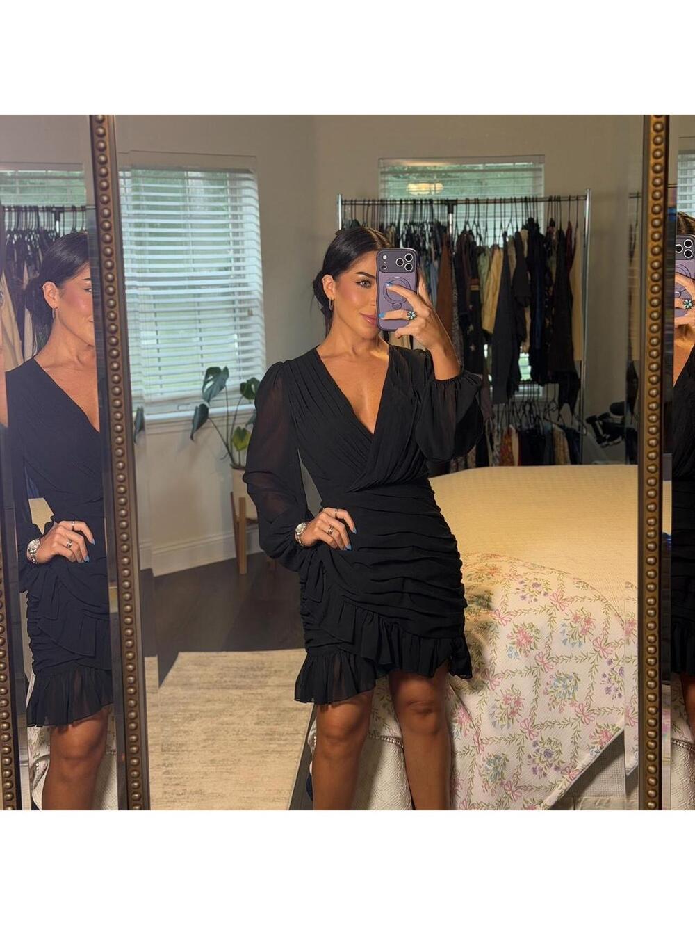 Showpo Can I Be Your Honey Plunge Mini Dress Black Size US 6 NWT